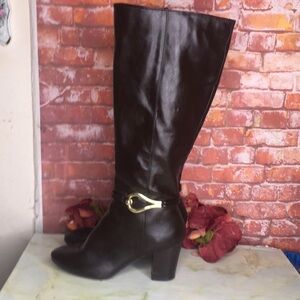 DexFlex Dark Brown Faux Leather Knee High High Heeled Comfort Boots